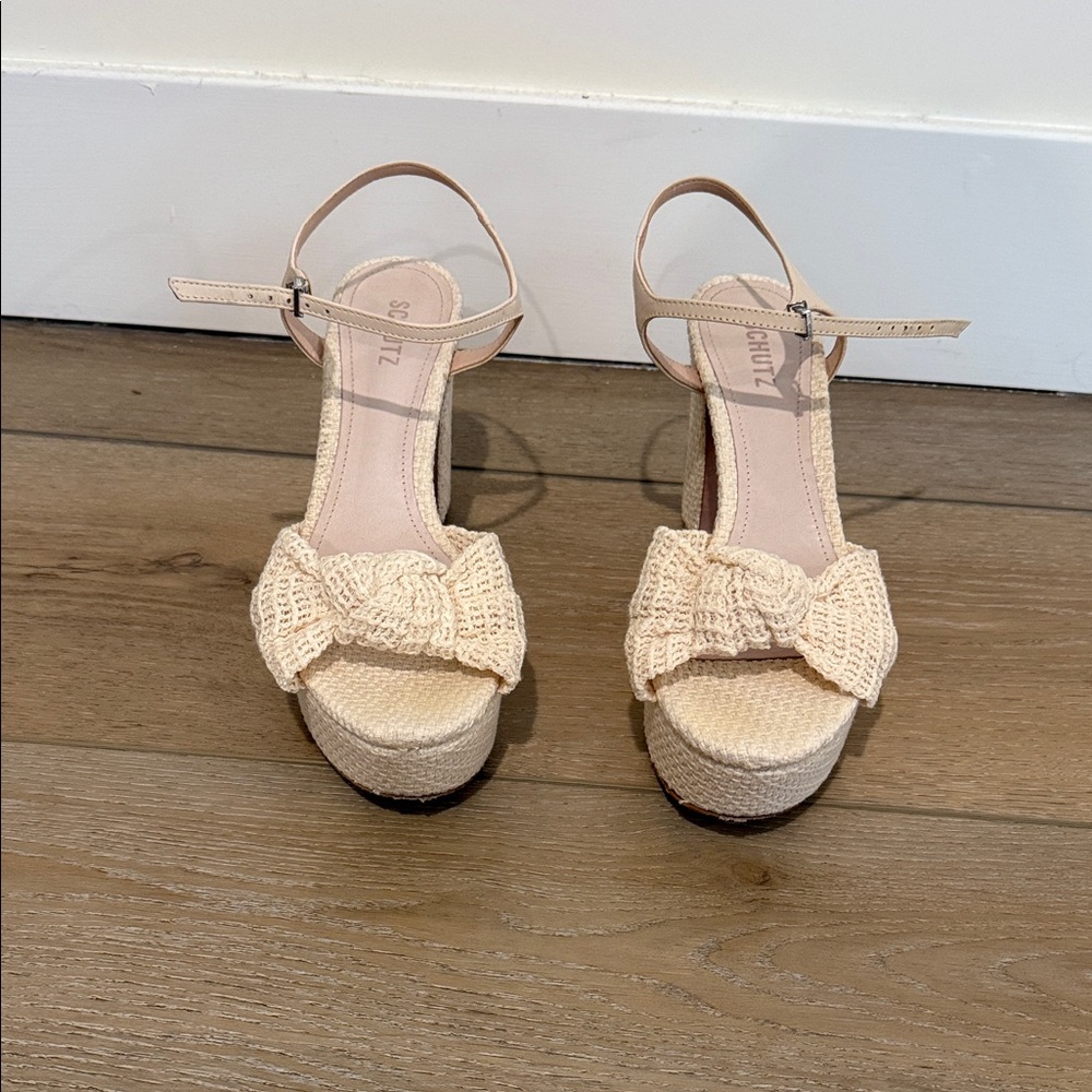 SCHUTZ Cream Espadrille Platform Sandals